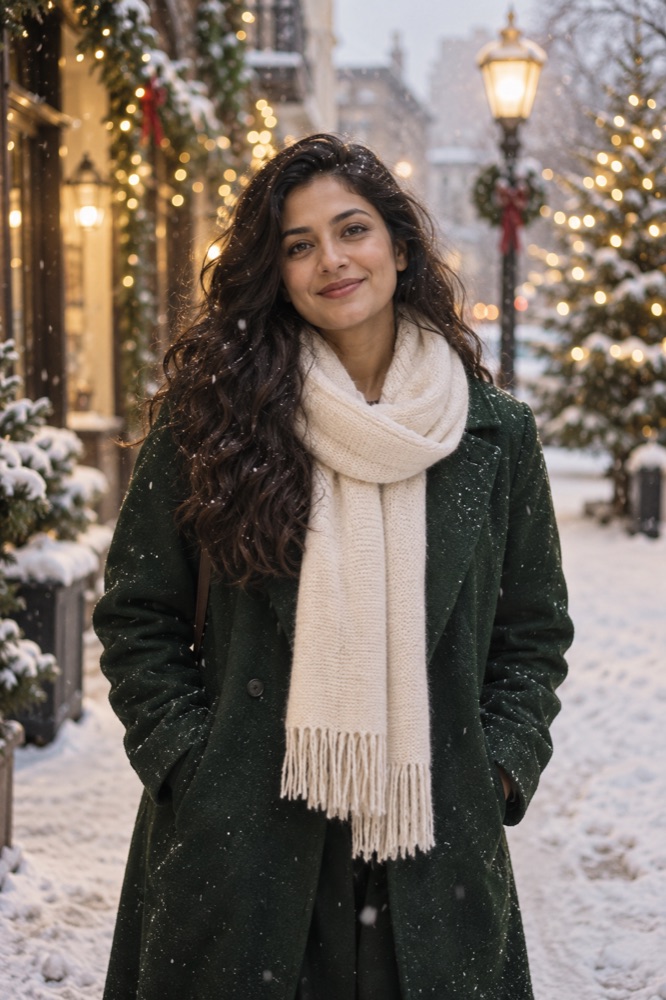 Fictional adult portrait illustrating Holiday portrait